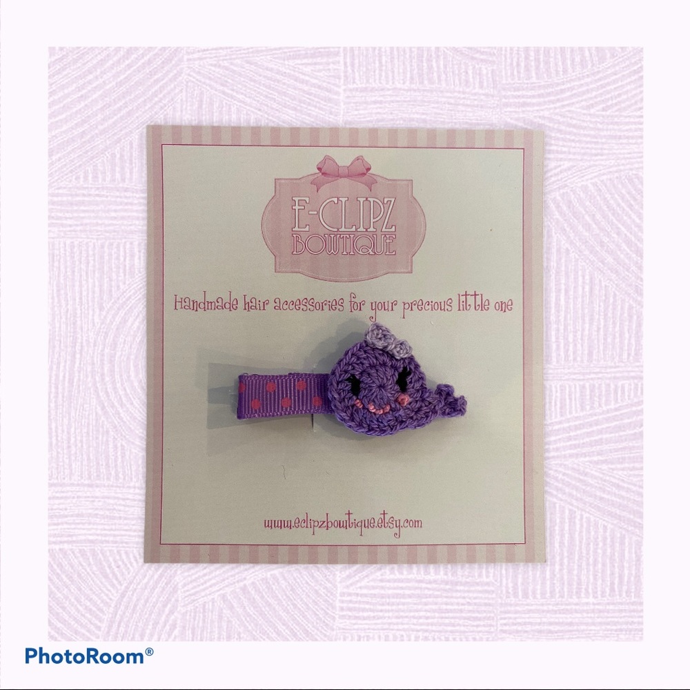 NEW HANDMADE CROCHET PURPLE WHALE HAIR CLIP